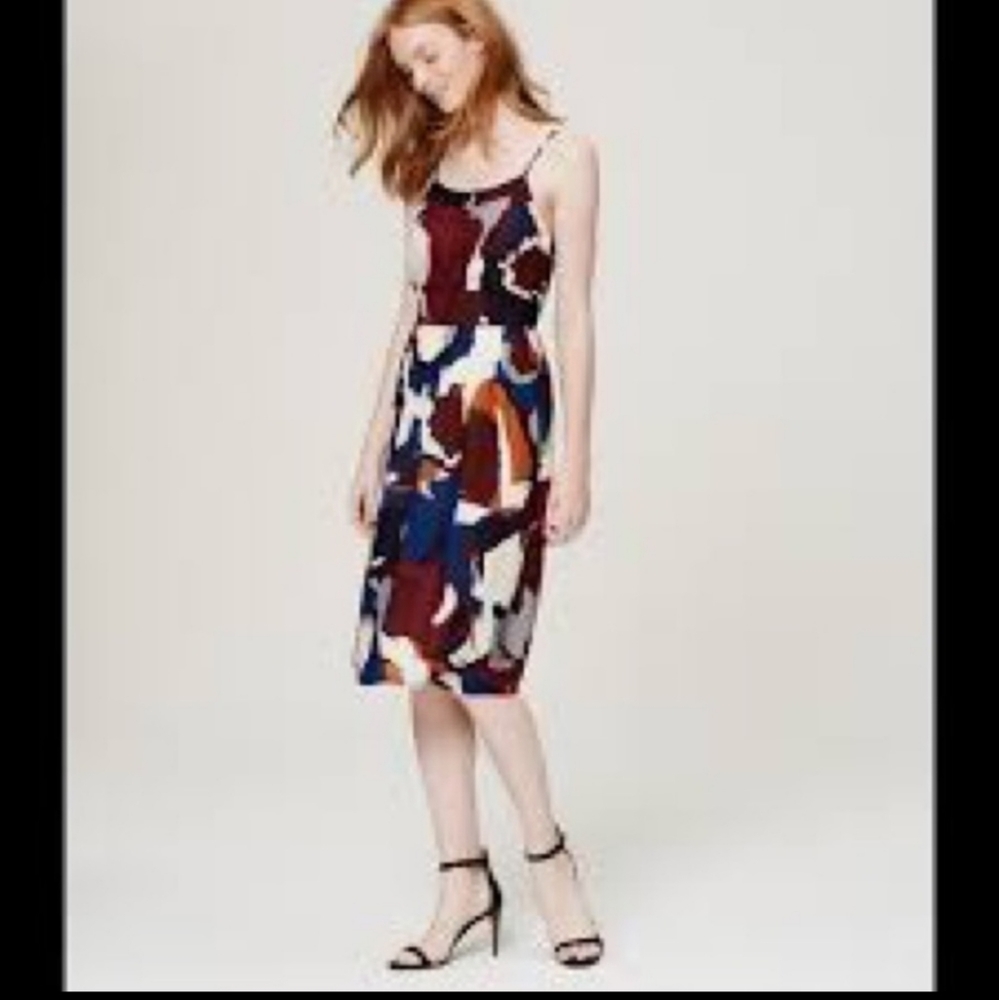 Loft calico white blue midi dress 4P